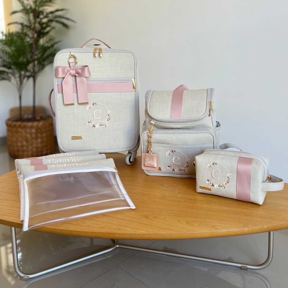 Kit Baby 4 Personalizado | Linho cru com Rosé