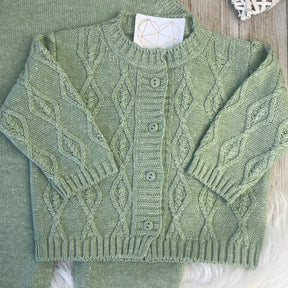 Saída De Maternidade Masculina Bebê Tricô Caio 7 Peças - ACOMPANHA BODY PERSONALIZADO                                                                        Verde Maré