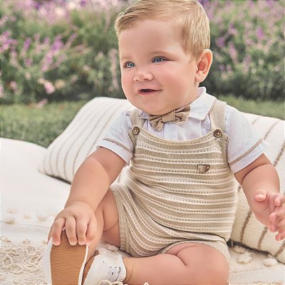 2 Conjuntinhos - Jardineira Gravata Paraíso - Bege