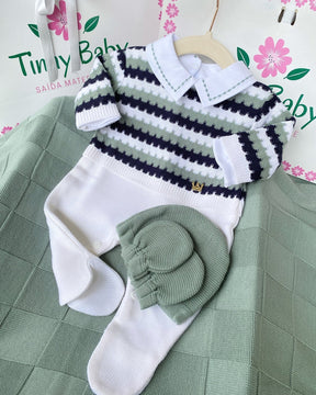 PROMOÇÃO Kit Saída Maternidade Com Pingente Dourado Personalizável Completa  - Veste Até 4 Meses (Menino)