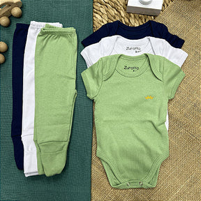 Kit 6 peças Body Manga Curta e Mijão Vira-Pé