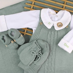 Saída De Maternidade Masculina Bebê Tricô Caio 7 peças - ACOMPANHA BODY PERSONALIZADO                                                                        Verde Maré