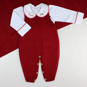 Saída De Maternidade Feminina Bebê Tricô Laura 7 peças - ACOMPANHA BODY PERSONALIZADO À MÃO                                                                        Vermelha